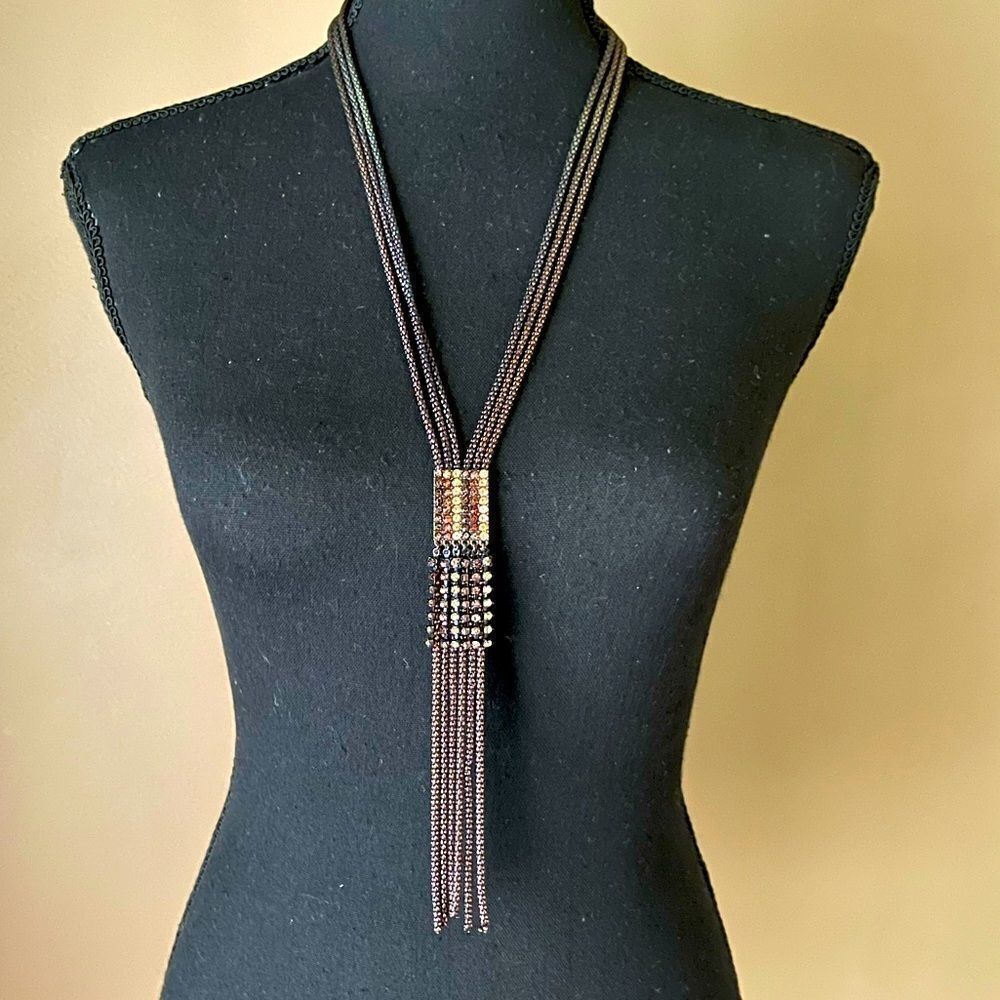 Long Laminate Metal Tassel Necklace